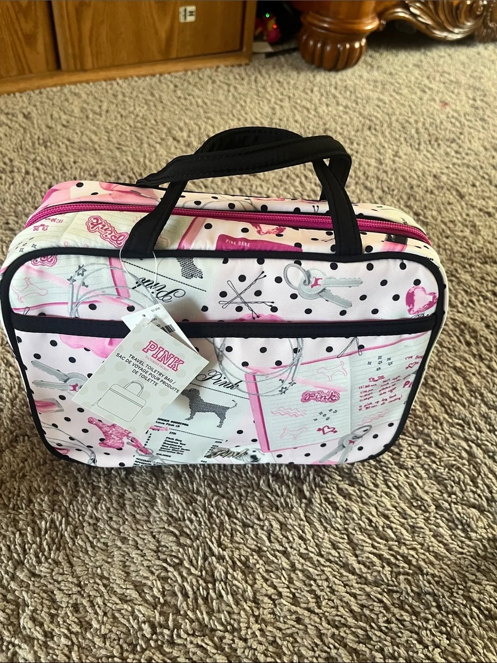 Pink Patterned Cosmetic Travel Bag by